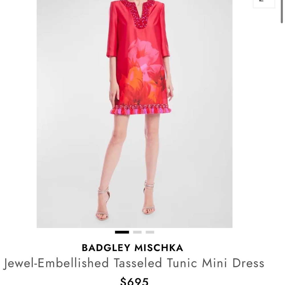 Badgley Mischka Red Floral Beaded Tunic Dress BNWT with Tassels Size 4